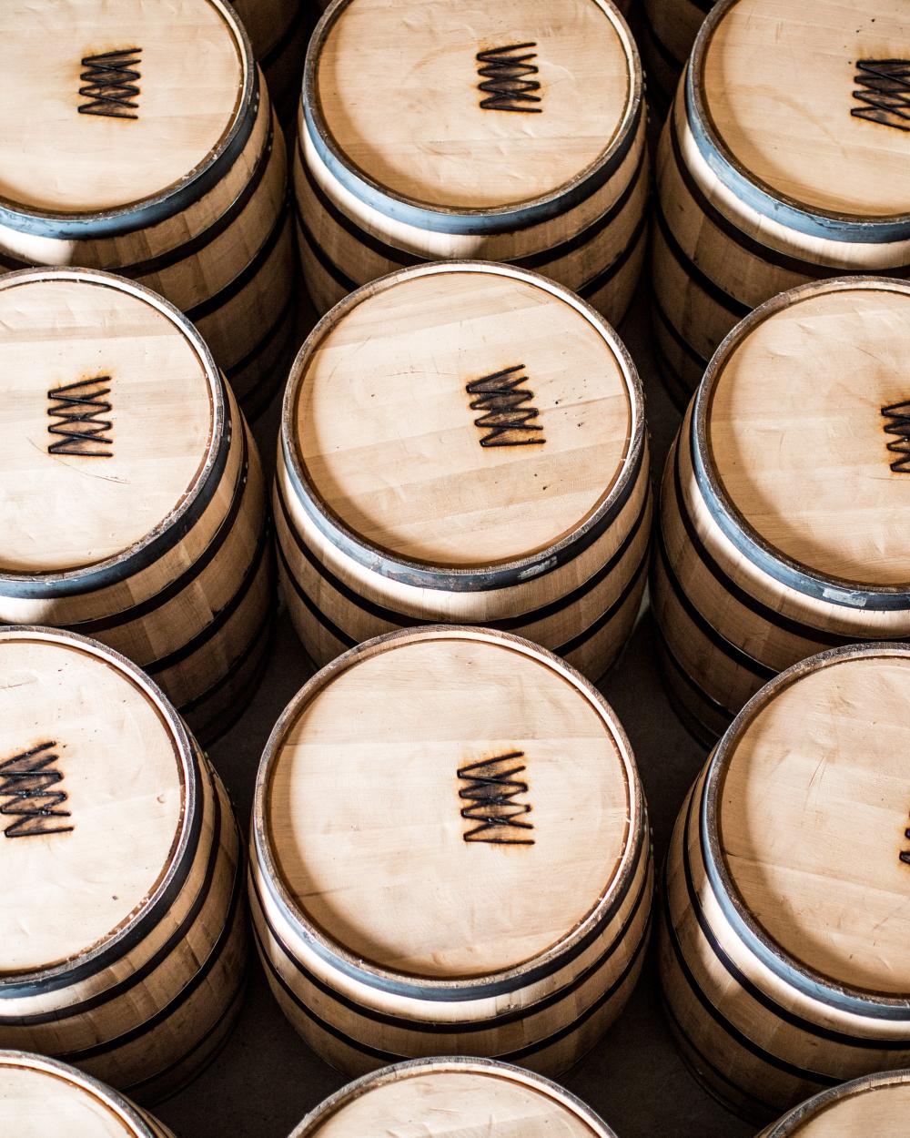 Barrels in a rickhouse