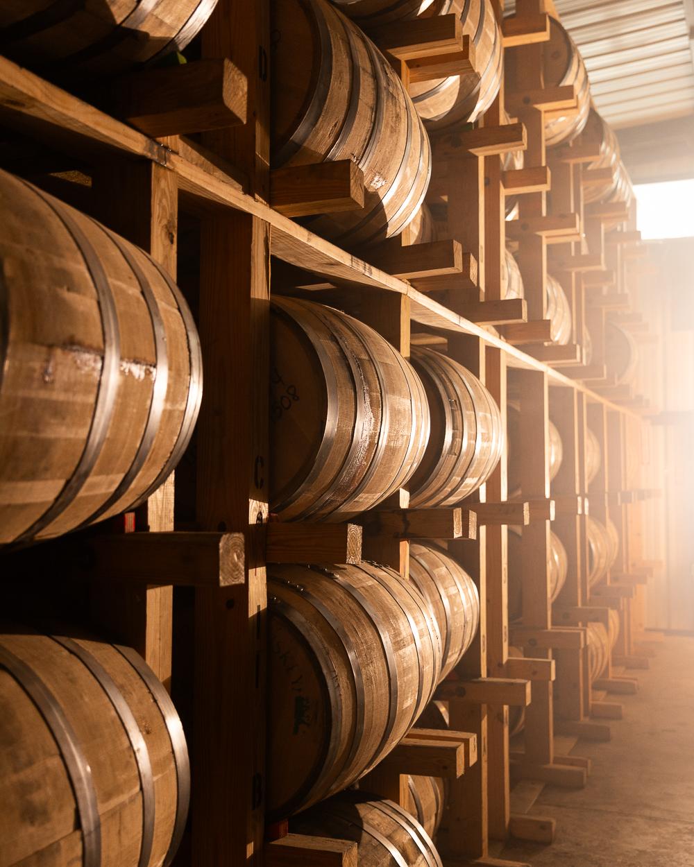 Barrels in a rickhouse