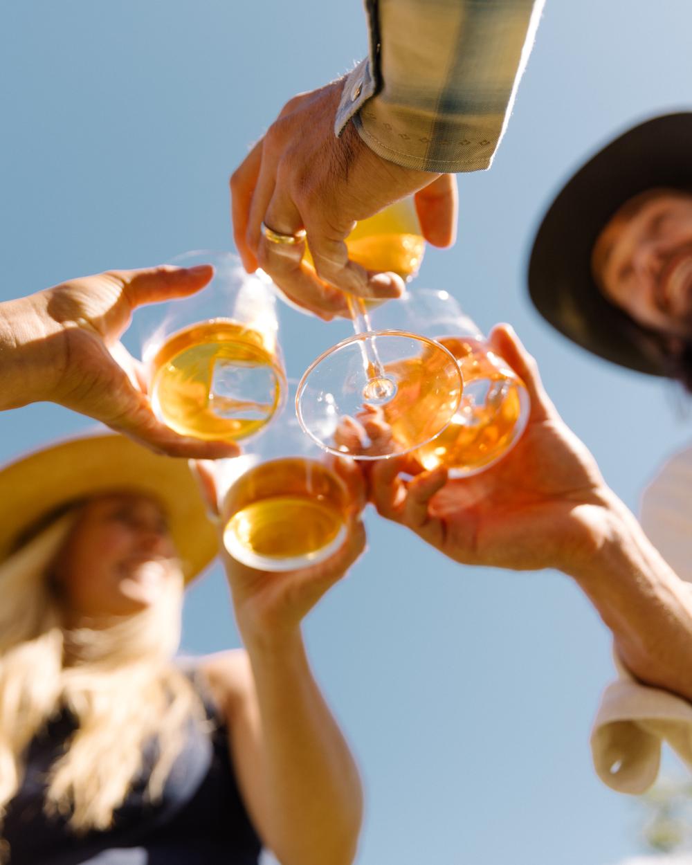 four people holding glasses of whiskey