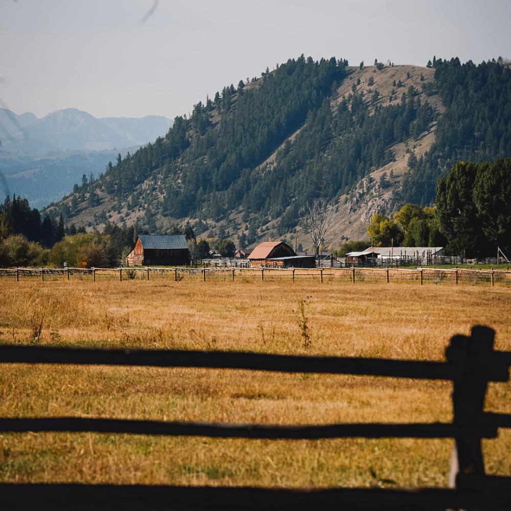 Mountains over farmland